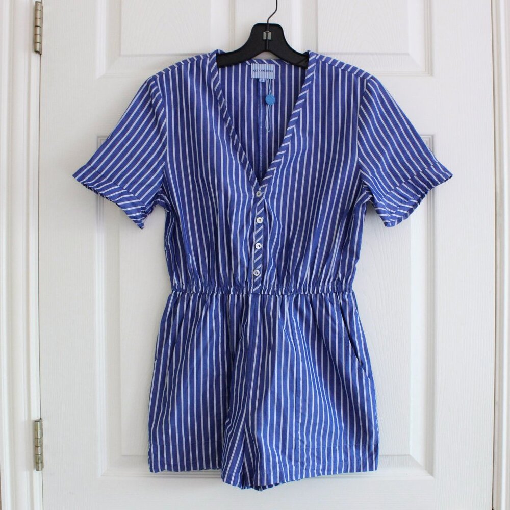 Les Canebiers Navy Striped Cotton Romper Coverup Beach Poolside